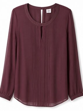 Cabi Sheer Plum Burgundy Long Sleeve Blouse Tunic Top Medium a196